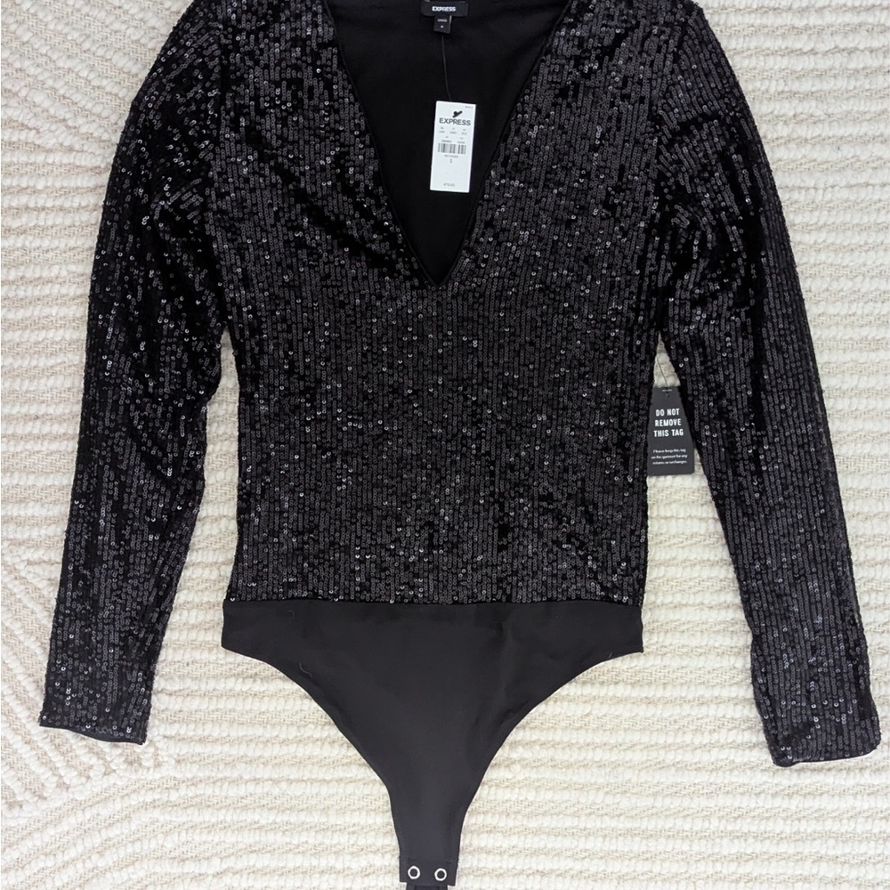 Express Black Sequin Bodysuit